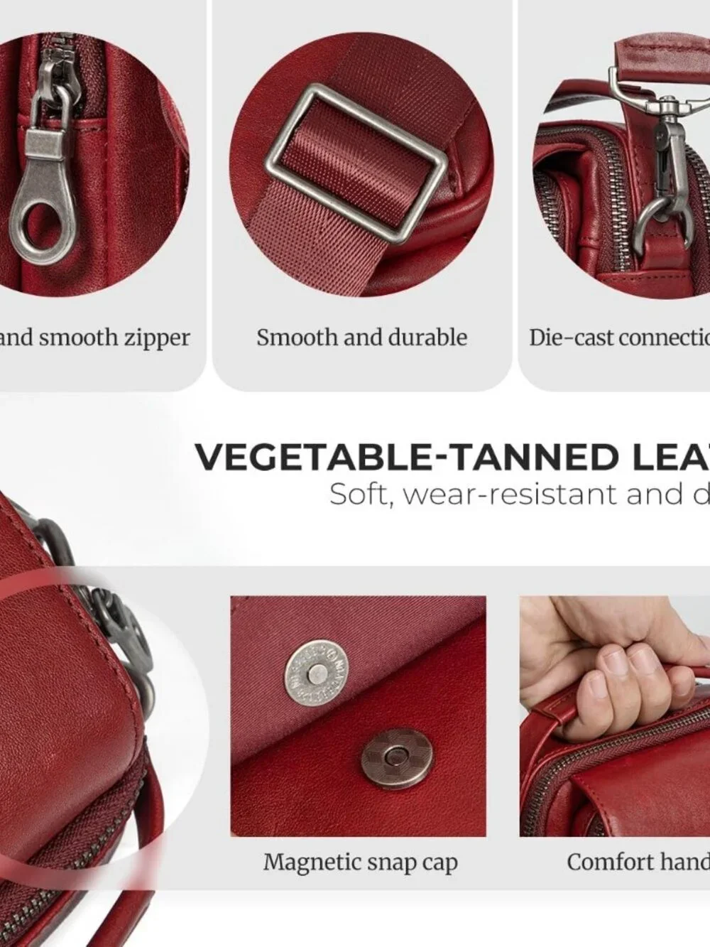 Men's Burgundy Leather Shoulder Sling Travel Crossbody Stylish Magnetic Bag